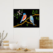 Blaue Vögel Schwarz Poster (Küche)