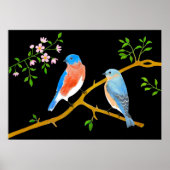 Blaue Vögel Schwarz Poster (Vorne)