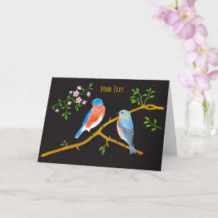 Blaue Vögel Schwarze Grußkarte Karte