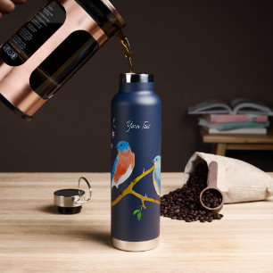 Blaue Vögel Schwarzer Thor Trinkflasche