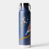 Blaue Vögel Schwarzer Thor Trinkflasche (Vorne)