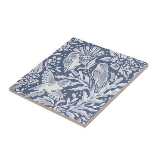 Blaue Vögel Sickle Blume Waldfläche R Fliese (Seite)