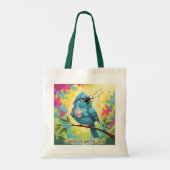Blaue Vogel-Tragetasche mit Zitat Tragetasche (Rückseite)