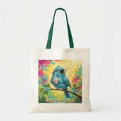 Blaue Vogel-Tragetasche mit Zitat Tragetasche (Vorne)