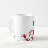 Blaue Vogel-und Beeren-Kaffee-Tasse Kaffeetasse (Vorderseite Links)