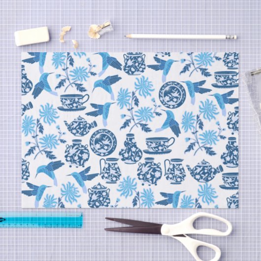 Blaue Vögel und Blume - Gewebepapier Seidenpapier (Handwerk)