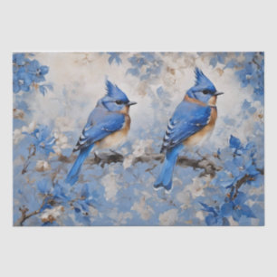 Blaue Vögel und Blüten Dekoratives Seidenpapier