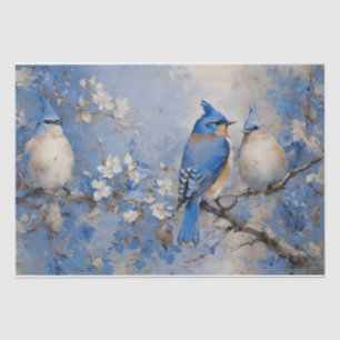 Blaue Vögel und Blüten Dekorierpapier Seidenpapier
