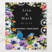 Blaue Vögel und botanische Blüten Weinetikett (Einzelnes Label)