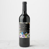 Blaue Vögel und botanische Blüten Weinetikett (Vorderseite)