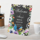 Blaue Vögel und botanisches Brautparty willkommen Sockelschild (In SItu)