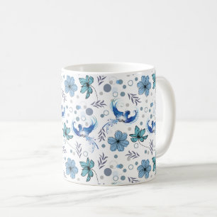 Blaue Vögel und florale Harmonie Nahtloses Muster Kaffeetasse