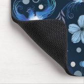 Blaue Vögel und florale Harmonie Nahtloses Muster Mousepad (Ecke)