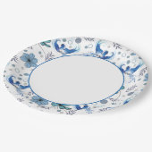 Blaue Vögel und florale Harmonie Nahtloses Muster Pappteller (Schrägansicht)