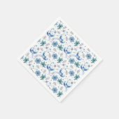 Blaue Vögel und florale Harmonie Nahtloses Muster Serviette (Ecke)