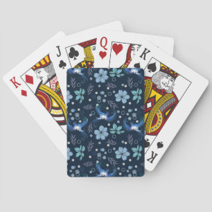 Blaue Vögel und florale Harmonie Nahtloses Muster Spielkarten