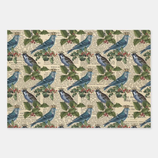 Blaue Vögel und Heilige Heiligbeeren Geschenkpapier Set (Vorderseite 3)