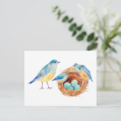 Blaue Vögel und Nestkarte Postkarte (Stehend Vorderseite)