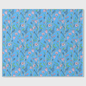 Blaue Vögel und rosa Blume Geschenkpapier (Flach)