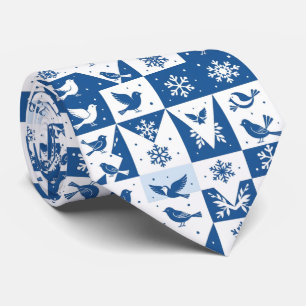 Blaue Vögel und Schneeflocken Weihnachten Winter M Krawatte