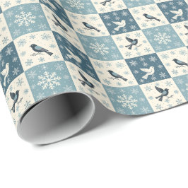 Blaue Vögel und Schneeflocken Weihnachts-Winter-Mu Geschenkpapier