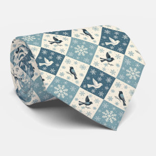 Blaue Vögel und Schneeflocken Weihnachts-Winter-Mu Krawatte