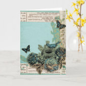 Blaue Vögel und Vintage Rose, Geburtstag Karte (Gelbe Blume)