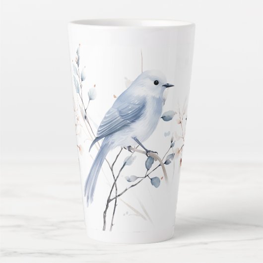 Blaue Vögel und Zweige Latte Tasse (Vorderseite)