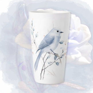 Blaue Vögel und Zweige Latte Tasse