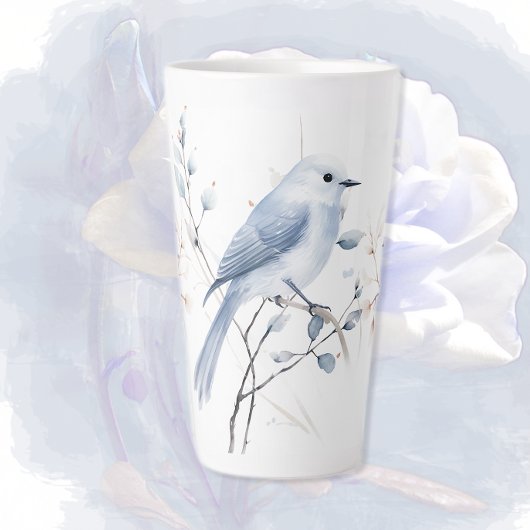 Blaue Vögel und Zweige Latte Tasse