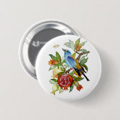 Blaue Vogel unter Granatäpfeln Aquarell-Botanik Button (Vorne & Hinten)