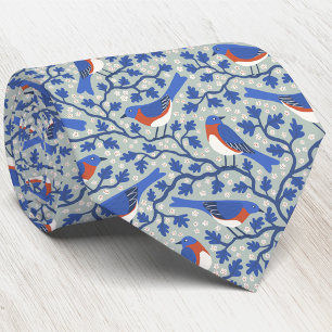 Blaue Vogel Vogel- und Wildblumen Kunsthandwerk Krawatte