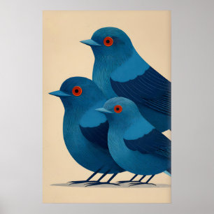 Blaue Vogel Wandkunst Druck - Minimalistisches Tri Poster