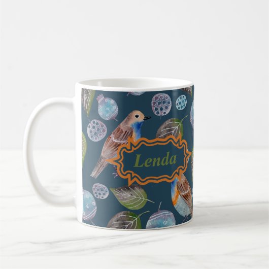 Blaue Vögel Wasserfarben Muster Kaffeetasse (Links)