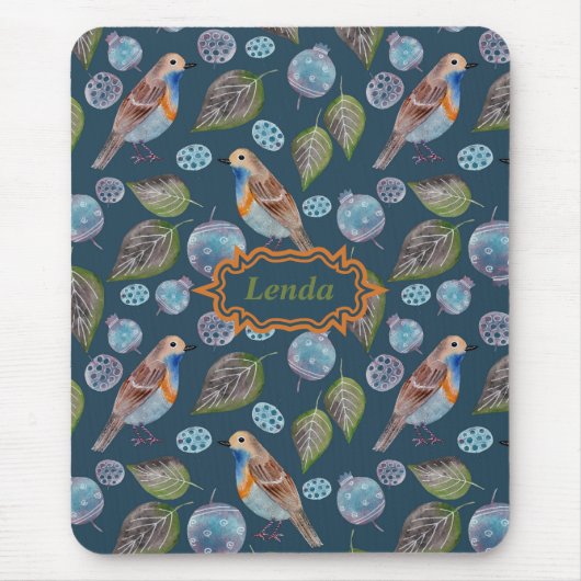 Blaue Vögel Wasserfarben Muster Mousepad (Vorne)