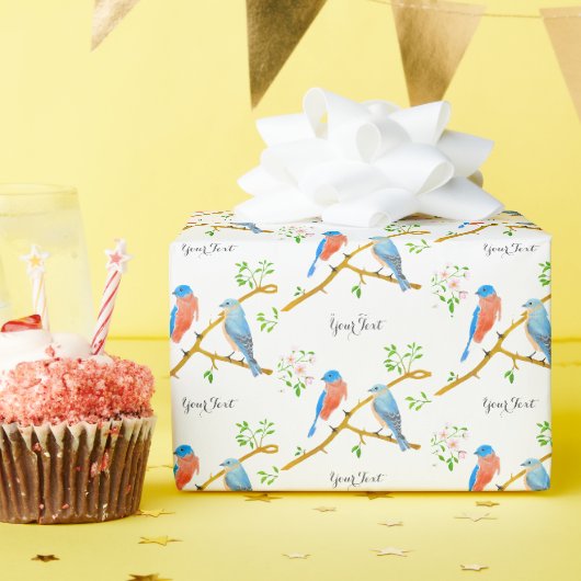 Blaue Vögel Weißes Geschenkpapier (Geburtstagsparty)