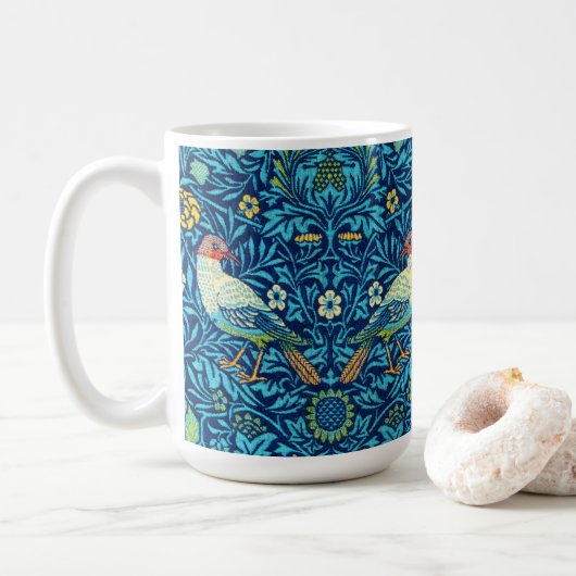 Blaue Vögel William Morris Kunst Design Kaffeetasse (Mit Donut)