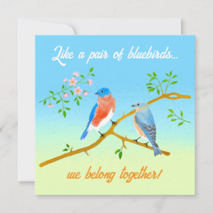 Blaue-Vögel-Wohnung Valentinskarte Hellblau & Grün Feiertagskarte