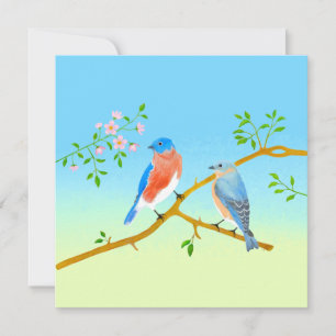 Blaue-Vögel-Wohnung Valentinskarte Hellblau & Grün Feiertagskarte