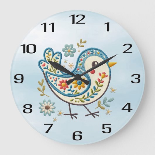 Blaue Vogelblume Große Wanduhr (Vorderseite)