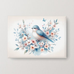Blaue Vogelblüten-Aquarell Serenität Button