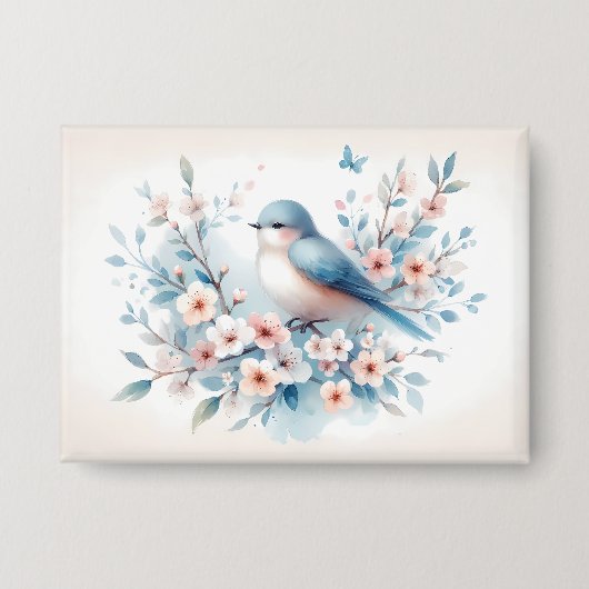 Blaue Vogelblüten-Aquarell Serenität Button (Vorderseite)