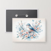 Blaue Vogelblüten-Aquarell Serenität Button (Vorderseite/Rückseite)