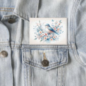 Blaue Vogelblüten-Aquarell Serenität Button (Insitu)
