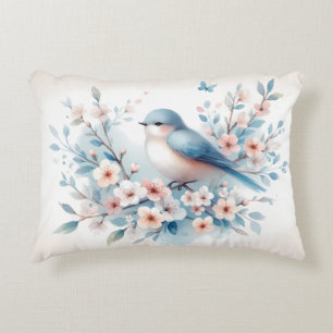 Blaue Vogelblüten-Aquarell Serenität Dekokissen