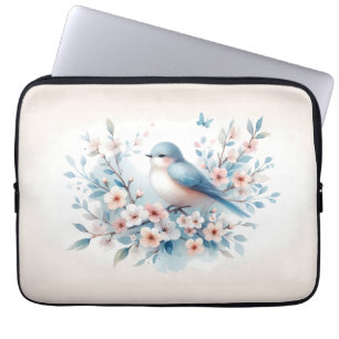 Blaue Vogelblüten-Aquarell Serenität Laptopschutzhülle