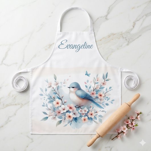 Blaue Vogelblüten-Aquarell Serenität Schürze