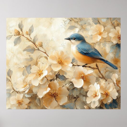 Blaue Vogelblütenbaum-Malerei Poster (Vorne)