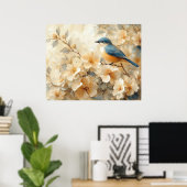 Blaue Vogelblütenbaum-Malerei Poster (Heimbüro)