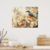 Blaue Vogelblütenbaum-Malerei Poster (Küche)